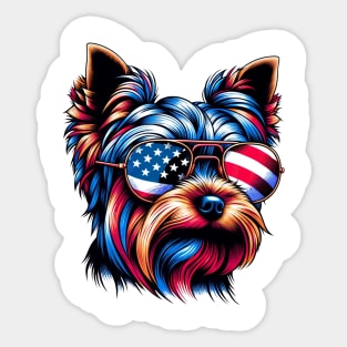 Yorkshire Terrier Patriotic American Flag 4th of July Dog Lover Sticker